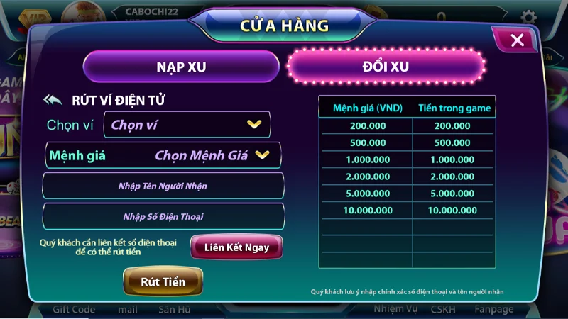 Người chơi sẽ nạp tiền nhanh chóng bằng các cách thức khác nhau